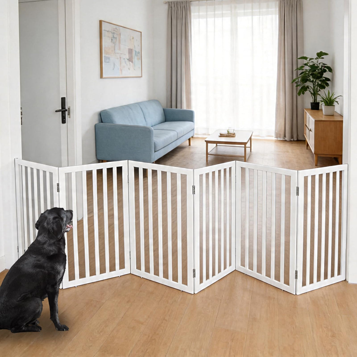 Dog Gate Indoor, Freestanding Dog Fence for The House, Doorways, Hallways,or Stairs,Pet Gate Foldable Wooden,Expandable 24" Height 3 Panels,Brown