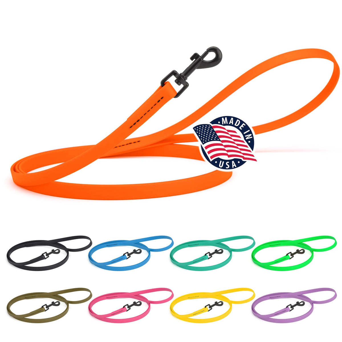 Dogline Biothane Waterproof Dog Leash Strong Coated Nylon Webbing with Black Hardware Odor-Proof Easy to Clean High Performance for Small or Large Dogs Made in USA 4 or 6 ft Lead, Amethyst Purple