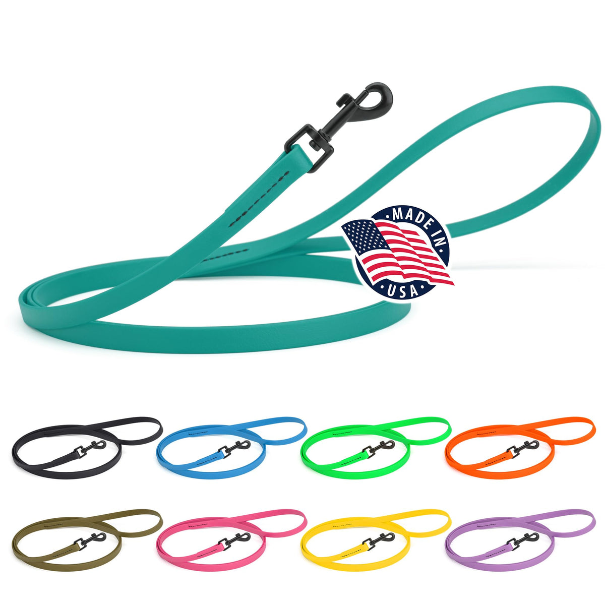 Dogline Biothane Waterproof Dog Leash Strong Coated Nylon Webbing with Black Hardware Odor-Proof Easy to Clean High Performance for Small or Large Dogs Made in USA 4 or 6 ft Lead, Amethyst Purple
