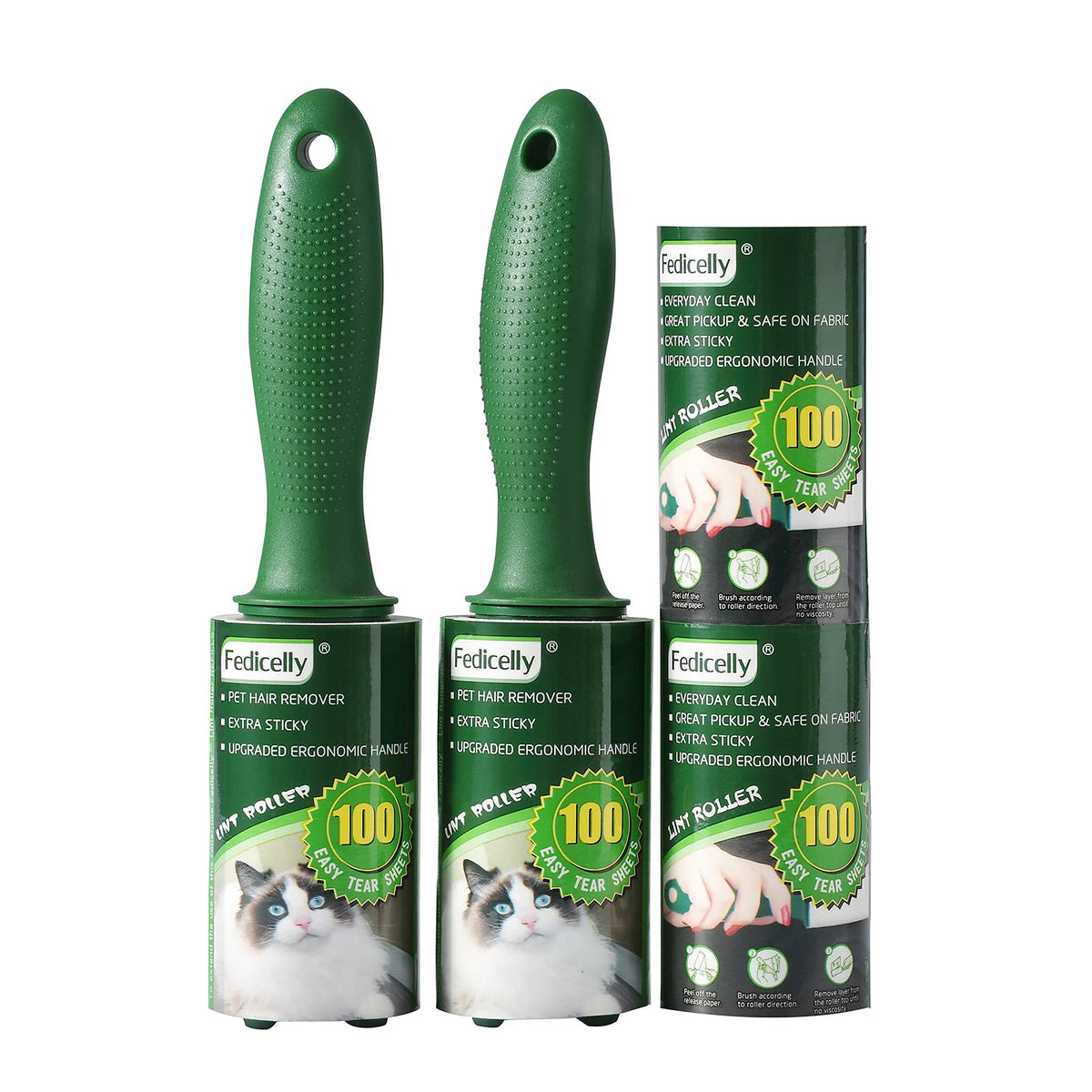 Fedicelly Lint Rollers Pet Hair Extra Sticky Clothes,Cat Dog Hair Remover Laundry Furniture Carpet,Total 800 Sheets Lint Remover Brush for Couch Green