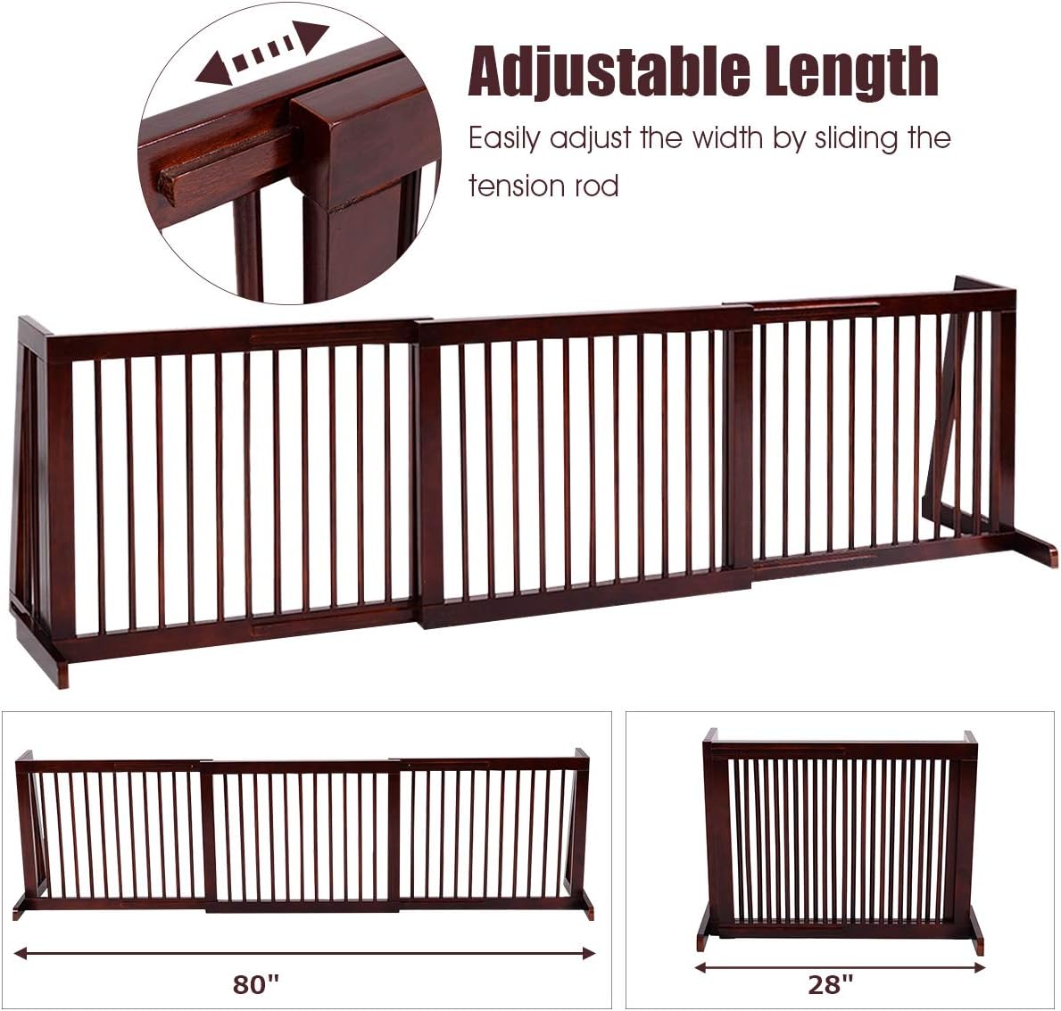 PETSITE Free Standing Retractable Wooden Dog Gate Indoor