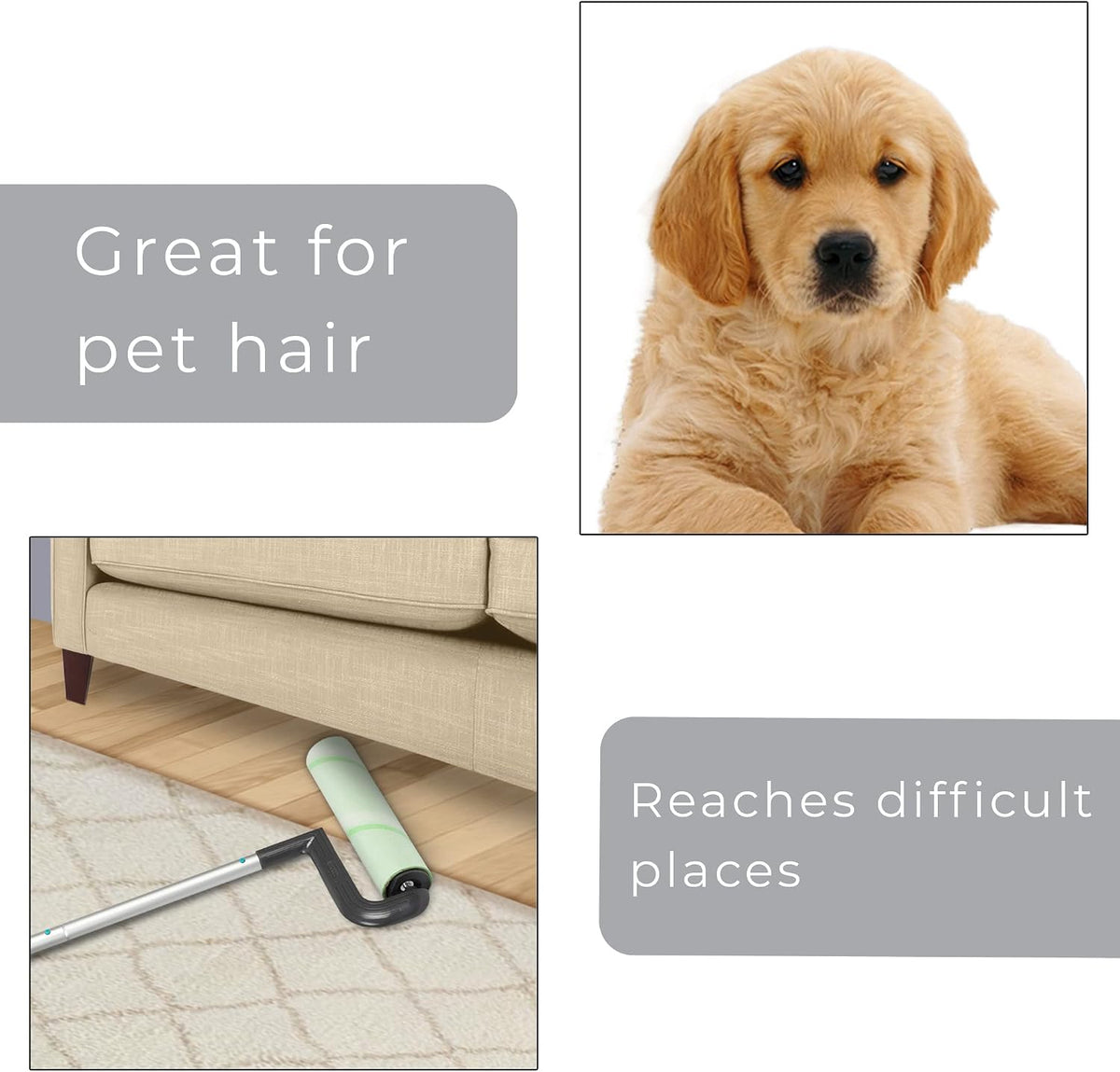 Smart Design Large Mega Floor Lint Roller with Ergonomic Handle - Aluminum Tubes - Includes Adhesive Sheets - for Cleaning, Carpet, Car, Clothing, and Pet Hair - 12.5 x 42 Inch