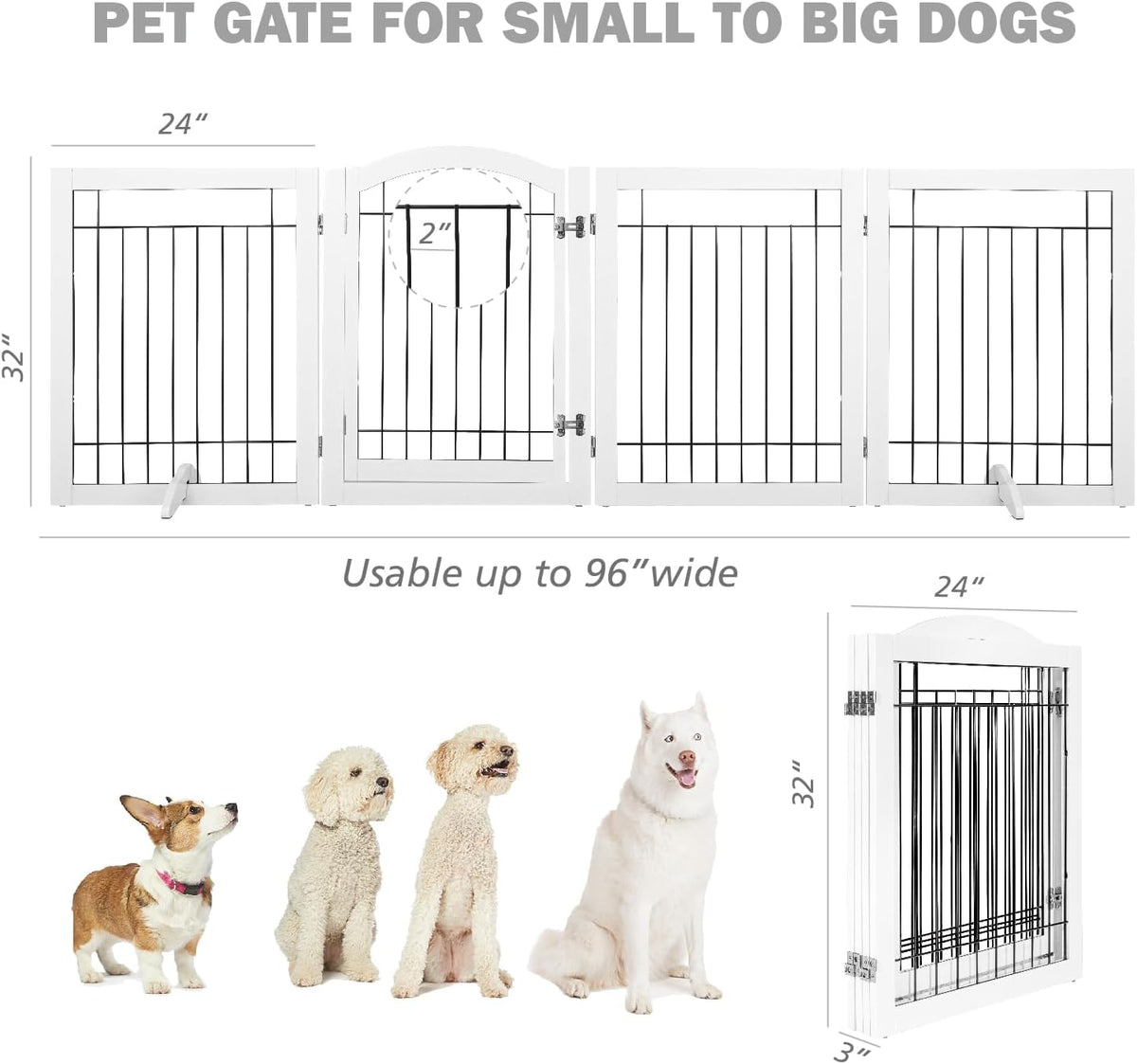 SPIRICH Pet Gate-Freestanding Dog Gate Indoor with Door, 96" Wide, 30" Tall