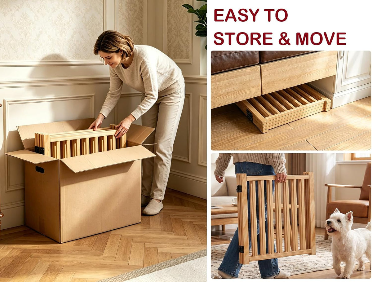 Wooden Freestanding Folding Dog Gate Indoor, 23" H 6 Panels