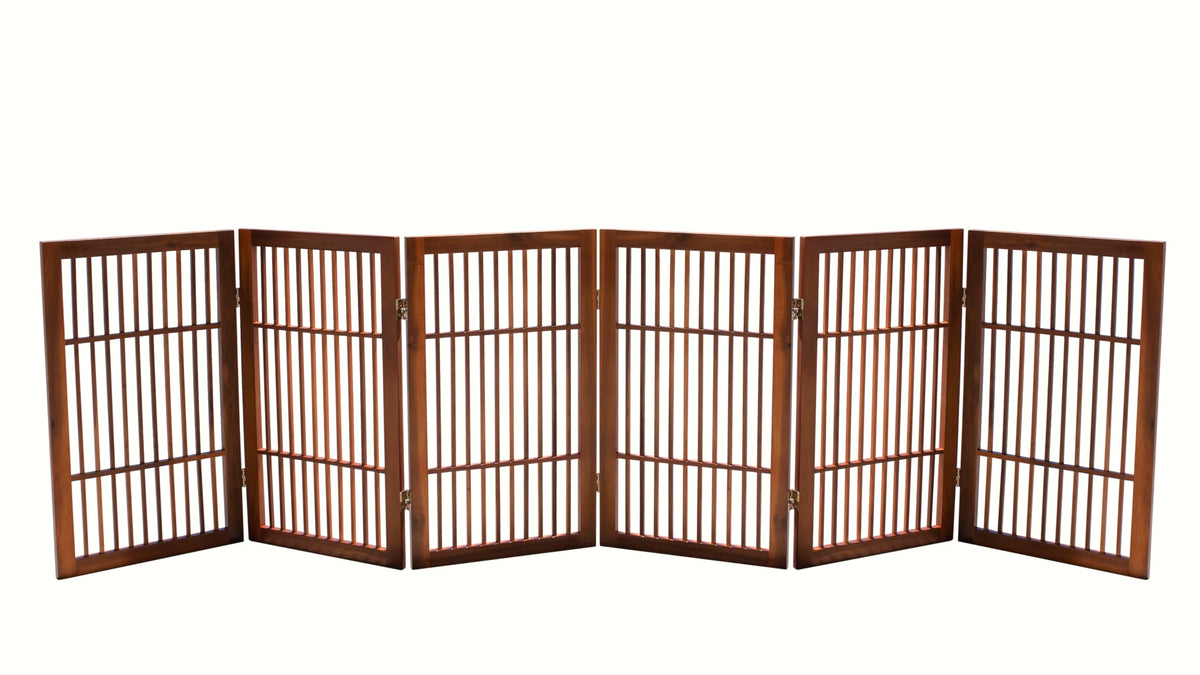 Urnporium Pet Dog Gate Freestanding, Strong Durable Folding Wooden Fence, Portable Acacia Hardwood Safety Barrier for Indoor & Outdoor Use (Brown Pet Gate, 3 Panel 30" Tall)