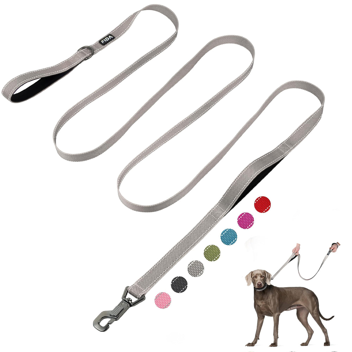 Fida Heavy Duty Dog Leash for Medium Large Dogs, 5 FT, Dual Padded Handles