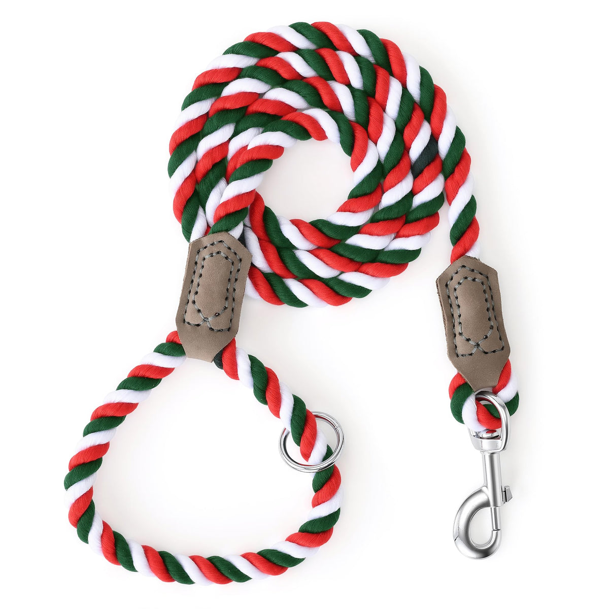 Mile High Life Dog Leash Braided Cotton Rope with Leather-Reinforced Ends