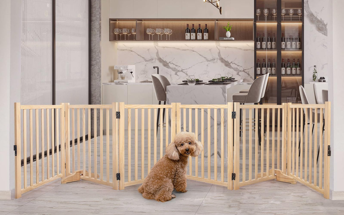 YOCAN Non-Painted Wood Freestanding Pet Gate for Dogs-2 Panel H:23”