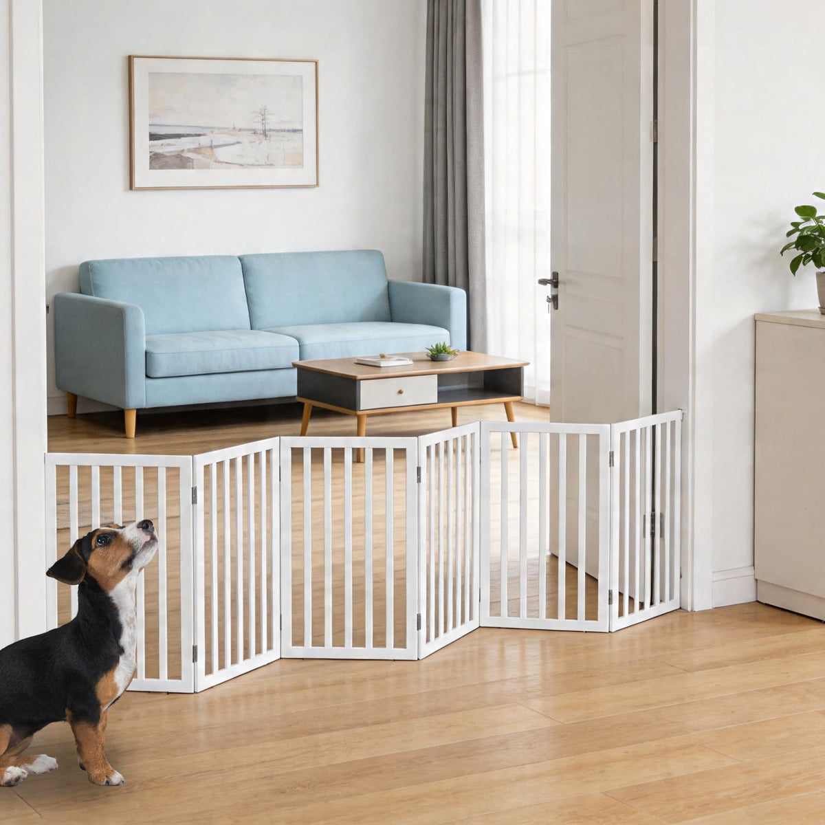 Dog Gate Indoor, Freestanding Dog Fence for The House, Doorways, Hallways,or Stairs,Pet Gate Foldable Wooden,Expandable 24" Height 3 Panels,Brown