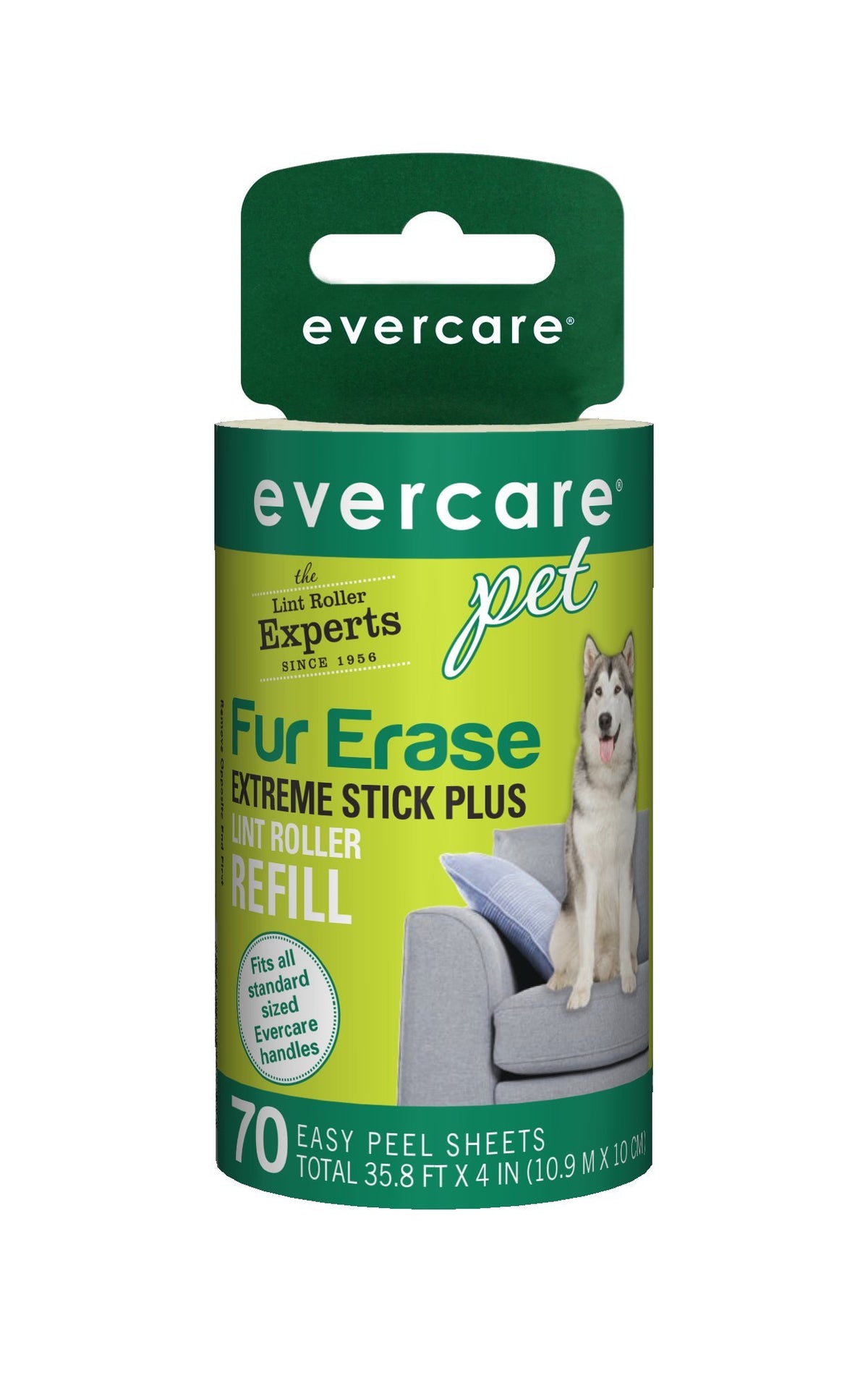 Evercare Pet Lint Roller Refill, Manual Operation, 60 Sheets per Roll, 6 Count Refill Pack for Pet Hair Removal, Green