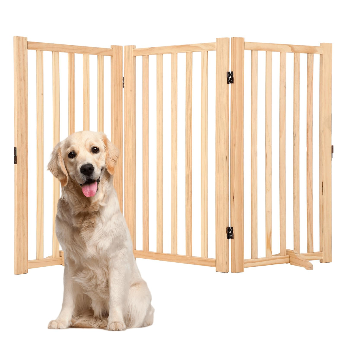 Garvee Foldable Wooden Dog Gate, with Support Feet,3 Panel H:24”