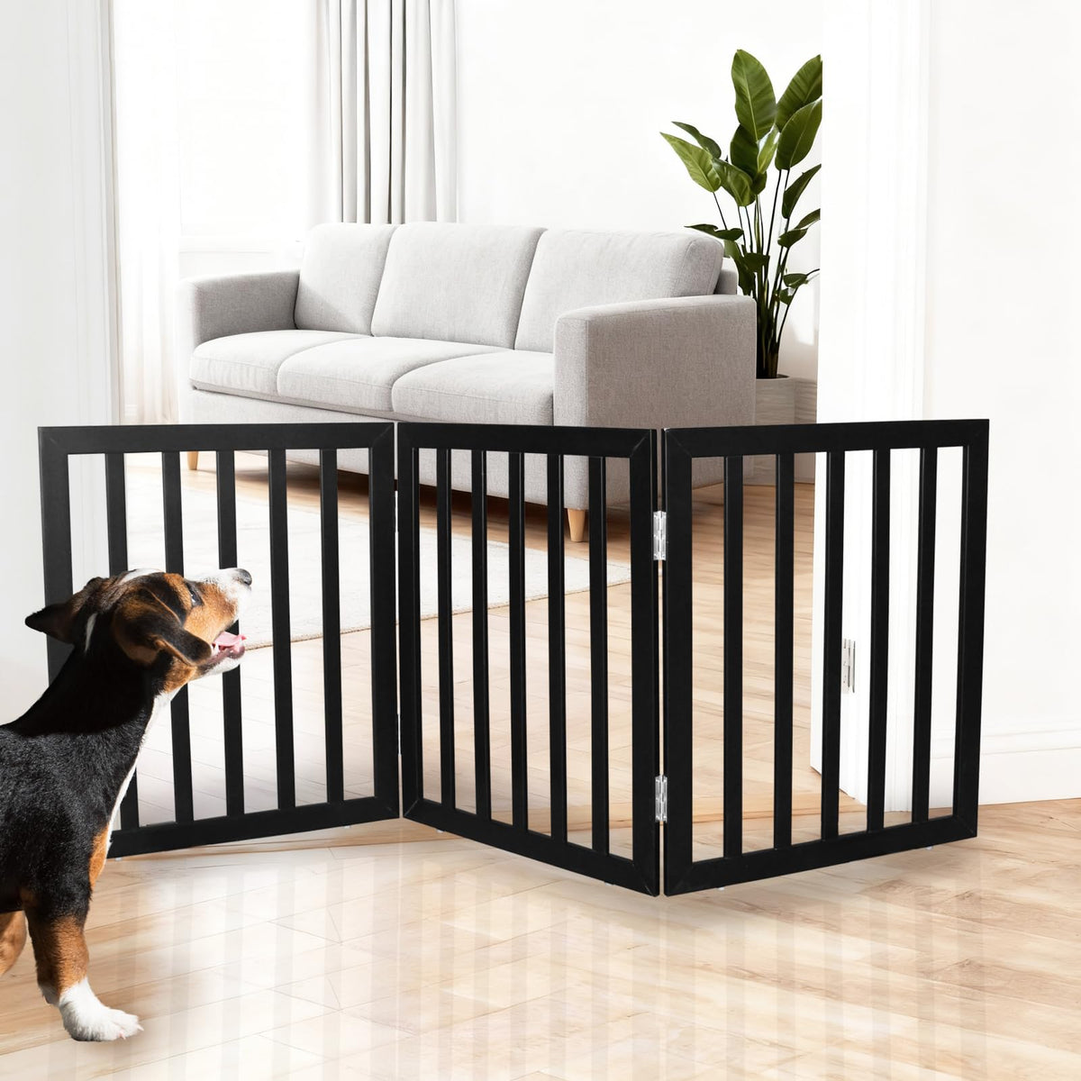 ZJSF Freestanding Indoor Dog Gate for House Foldable Wood Brown Puppy Gate for Doorways Pet Gate for Stairs Extra Wide Pet Fence 24" Height 2 Panels
