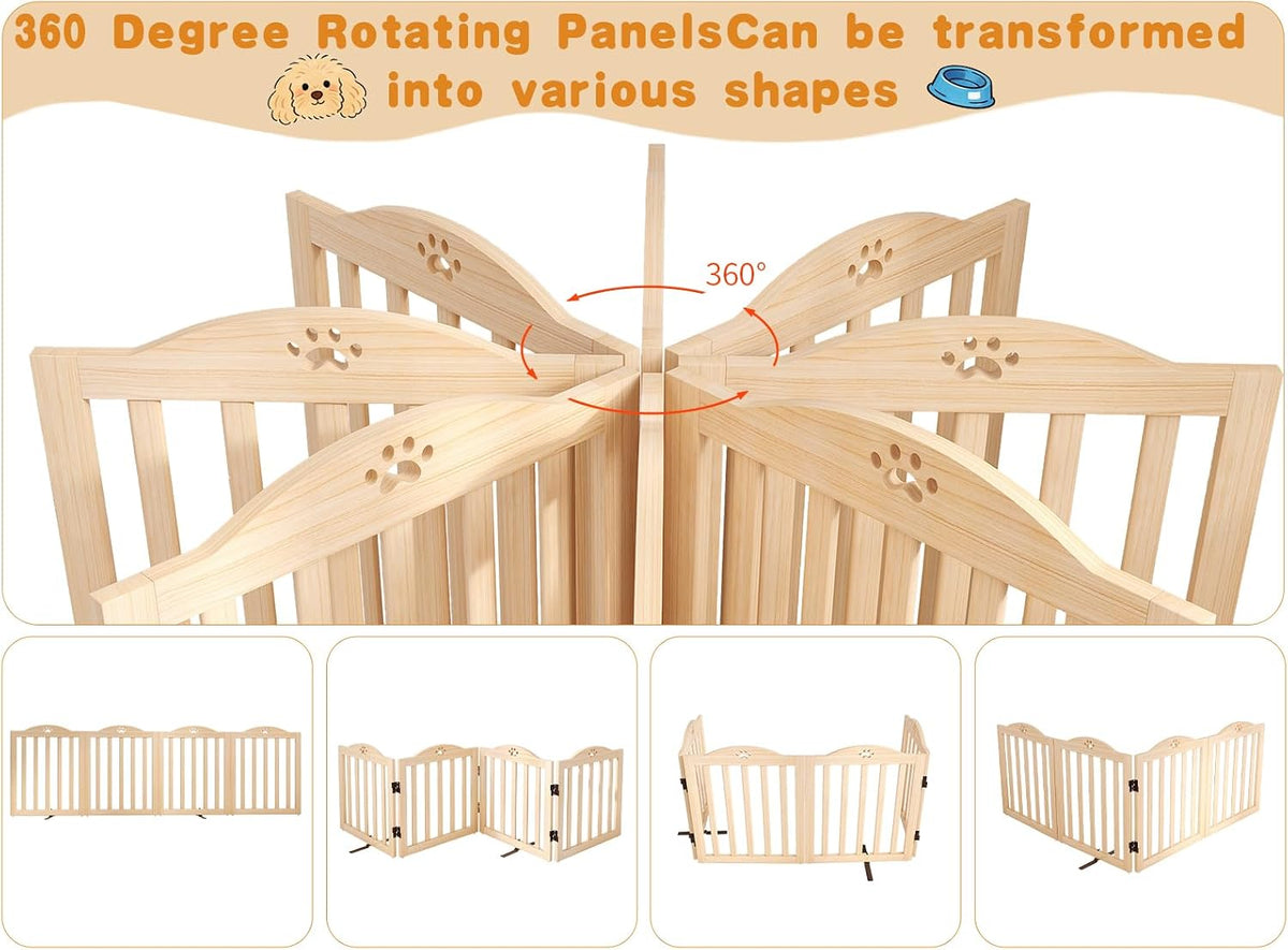 Dog Gate Indoor Wooden Freestanding Pet Gate - 23.6" H 3 Panels