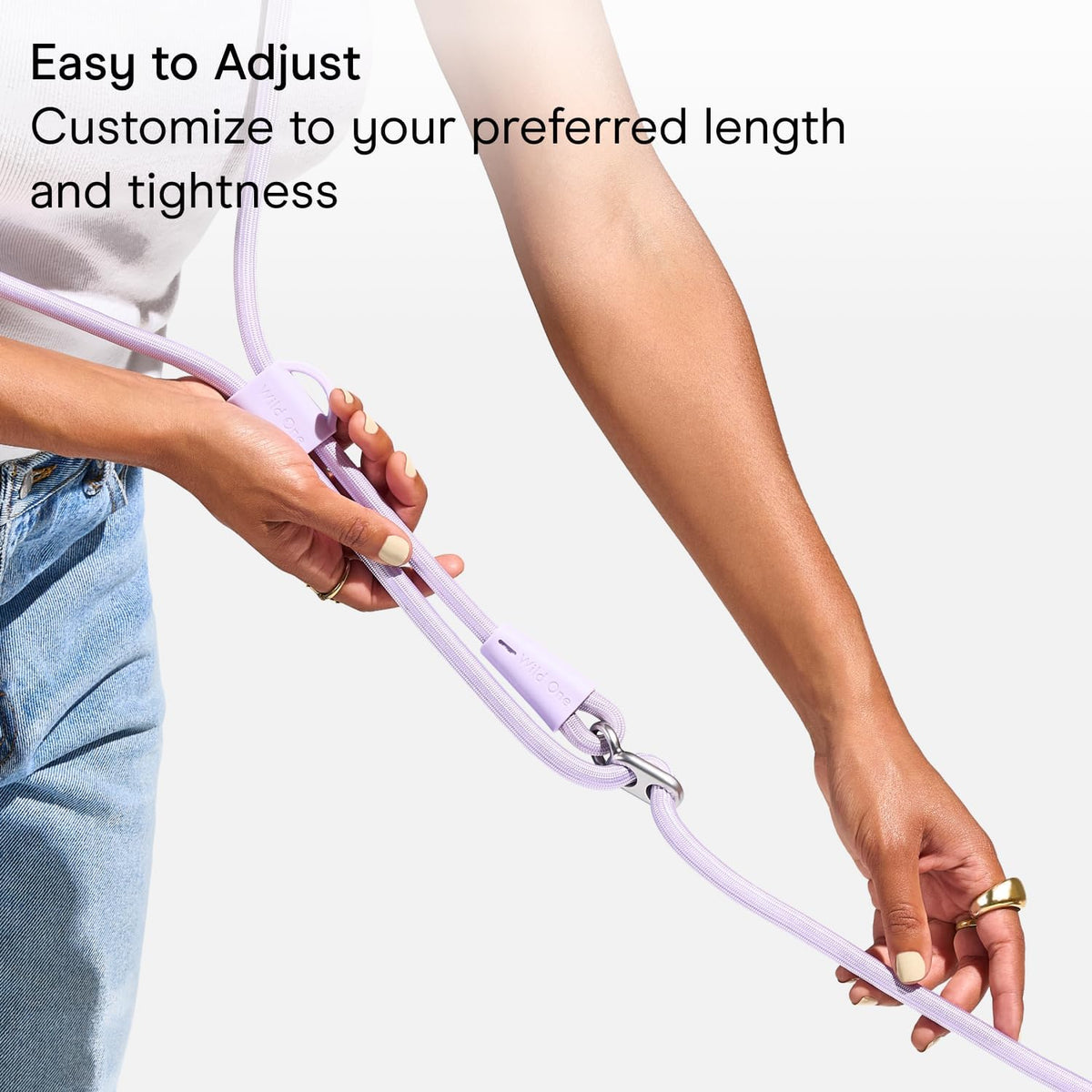 Wild One Hands-Free Adjustable Rope Dog Leash, Standard: 4' to 8.5' Long, .5" Wide, Adjustable for Crossbody, Waist & Handheld, Tan