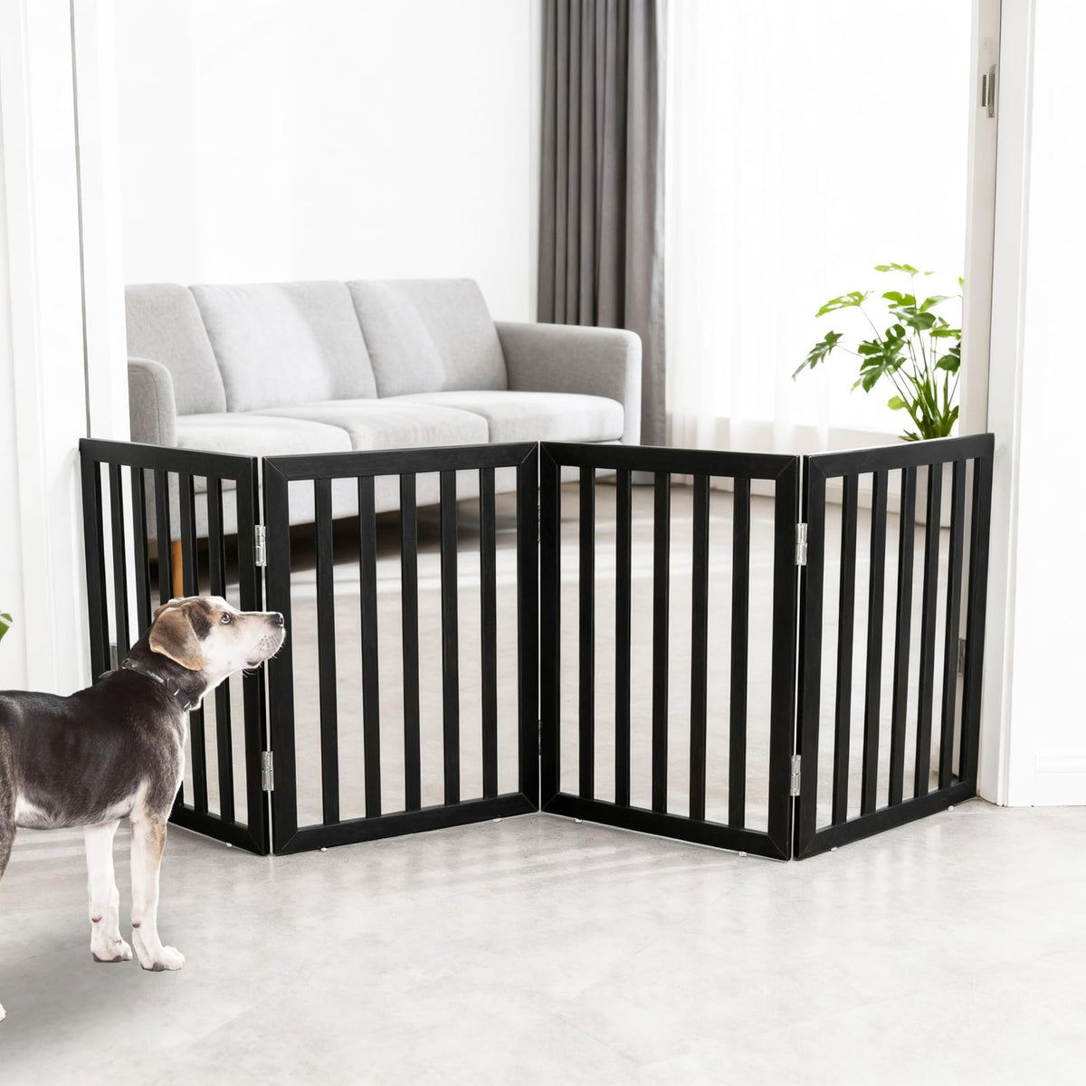 ZJSF Freestanding Indoor Dog Gate for House Foldable Wood Brown Puppy Gate for Doorways Pet Gate for Stairs Extra Wide Pet Fence 24" Height 2 Panels