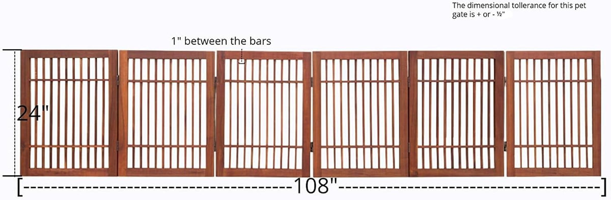 Urnporium Freestanding Wooden Dog Gate Foldable Indoor Pet Gate No Drill Expandable Barrier for Doorways Stairs Hallways Portable Wood Fence for Small Dogs & Puppies (Brown Pet Gate, 6 Panel 24" Tall)