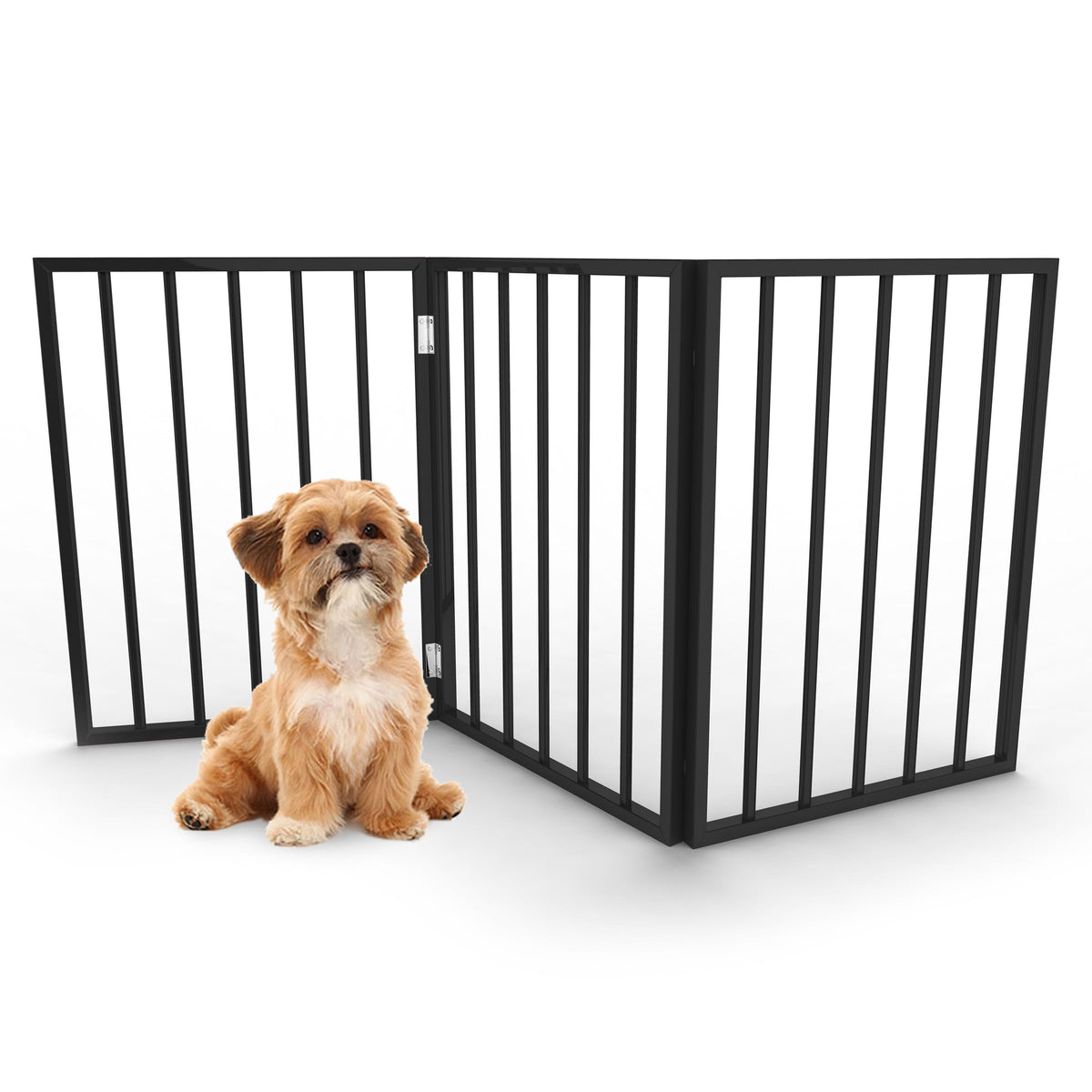 Pet Gate - 4-Panel Indoor Foldable Dog Fence for Stairs, Hallways, or Doorways - 72x24-Inch Wood Freestanding Dog Gates by PETMAKER (Black)