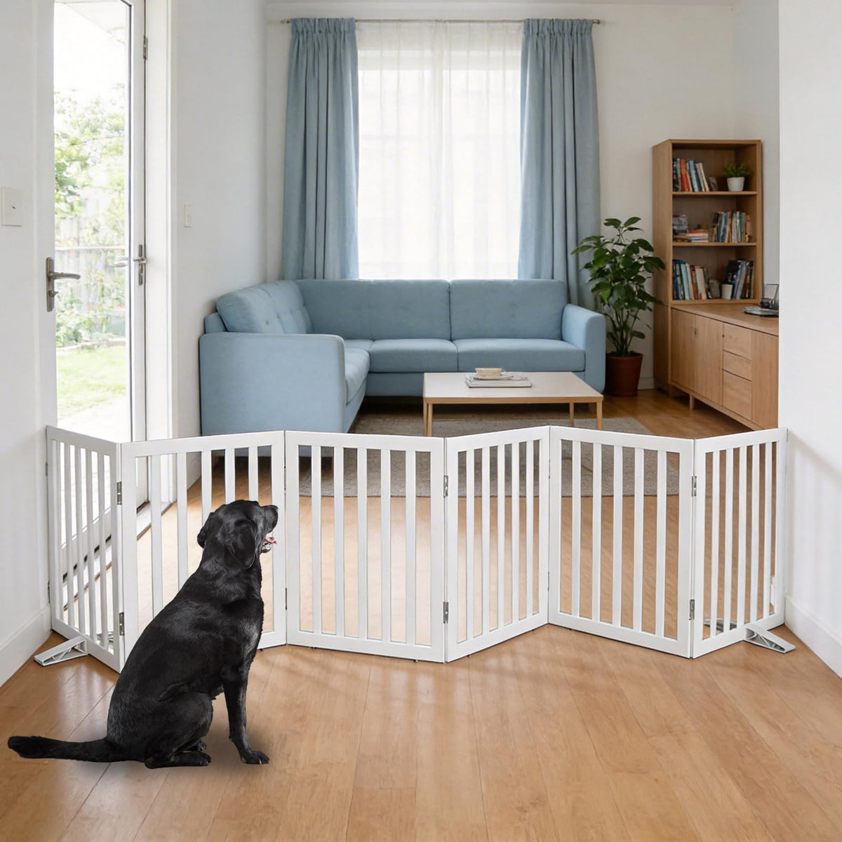 ZJSF Freestanding Indoor Dog Gate for House Foldable Wood Puppy Gate for Doorways Pet Gate for Stairs Extra Wide Pet Fence, Brown, 24" Height 3 Panels