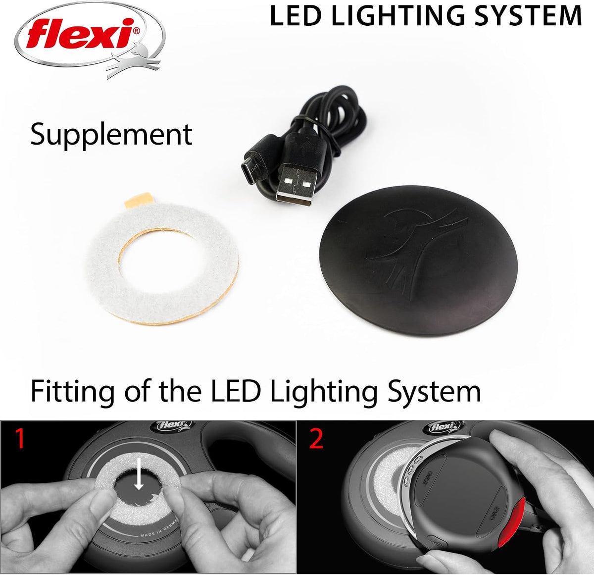 FLEXI® LED Lighting Attachment for Retractable Leashes, Splashproof, Black