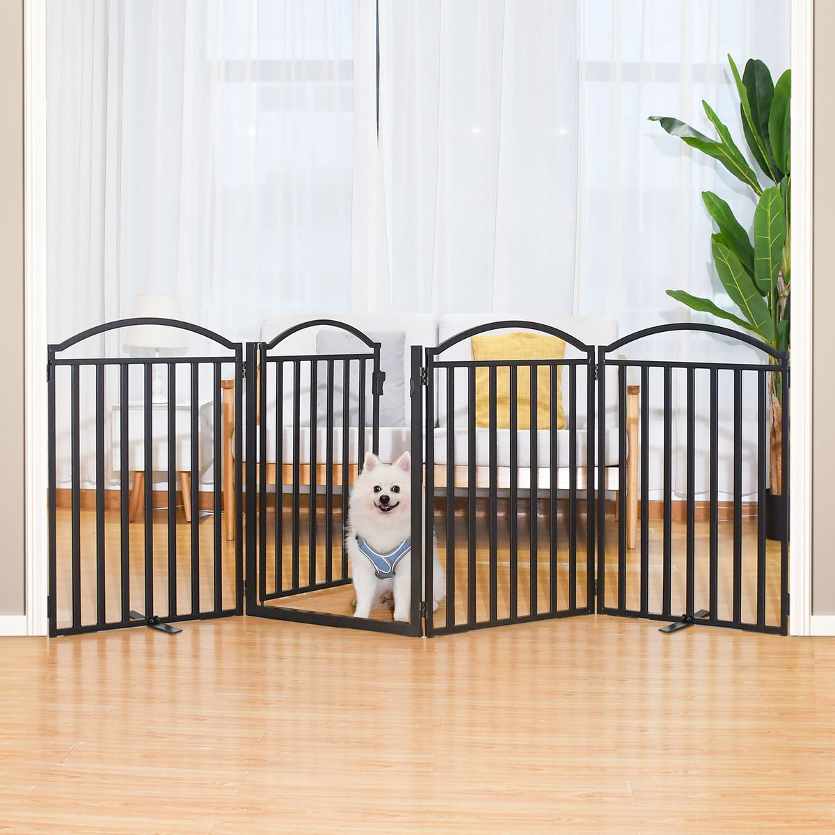Malier Metal Freestanding Dog Gates, Outdoor Indoor Dog Fences, Extra Wide Foldable Puppy Gate for Stairs, Hallways, Yard