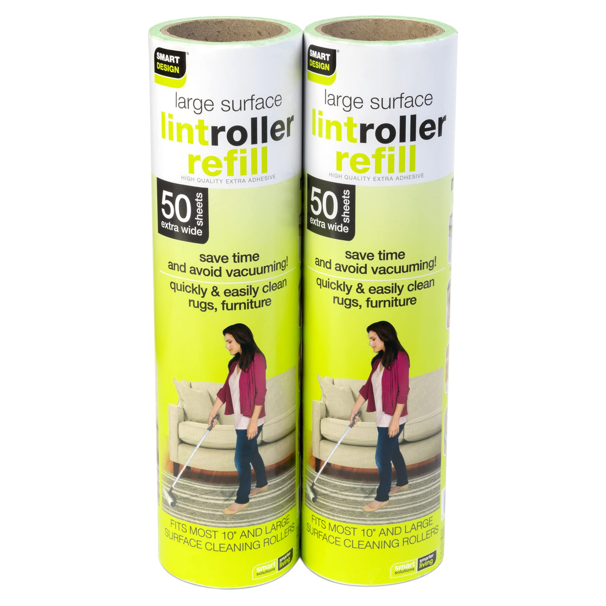 Smart Design Large Mega Floor Lint Roller with Ergonomic Handle - Aluminum Tubes - Includes Adhesive Sheets - for Cleaning, Carpet, Car, Clothing, and Pet Hair - 12.5 x 42 Inch