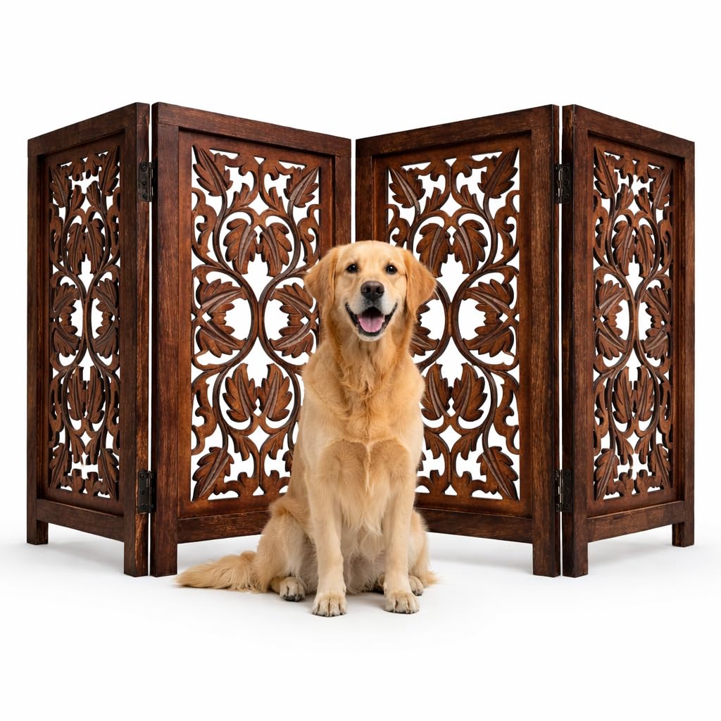Freestanding Wood Pet Gate, 4-Panel, 56x28