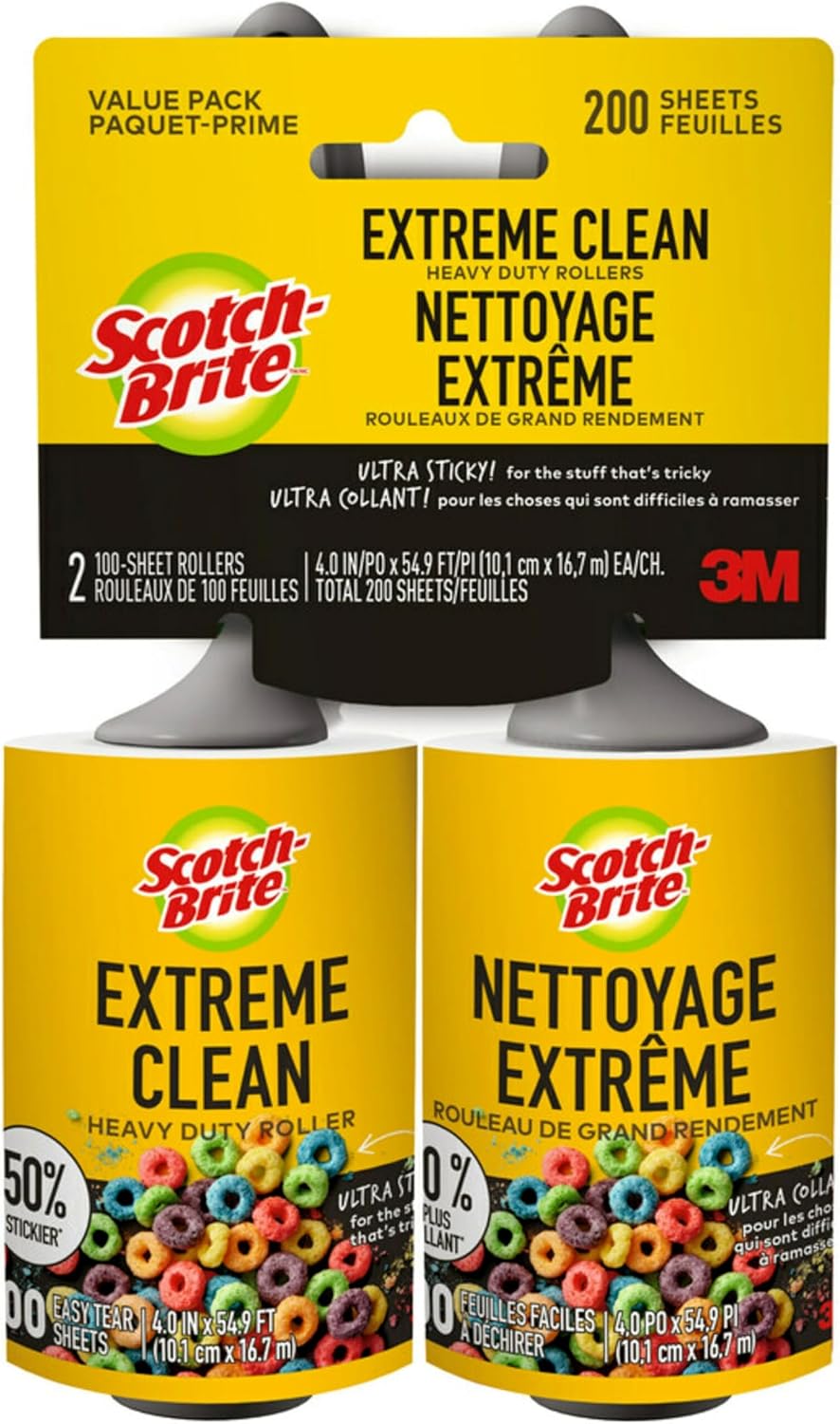 Scotch-Brite Extreme Clean Lint Roller, 200 Sheets Total, 2 Pack