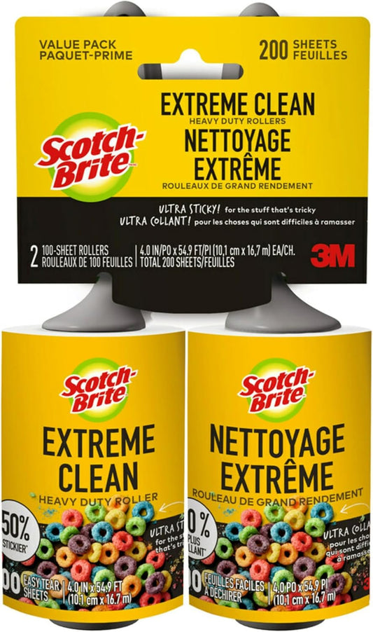 Scotch-Brite Extreme Clean Lint Roller, 200 Sheets Total, 2 Pack