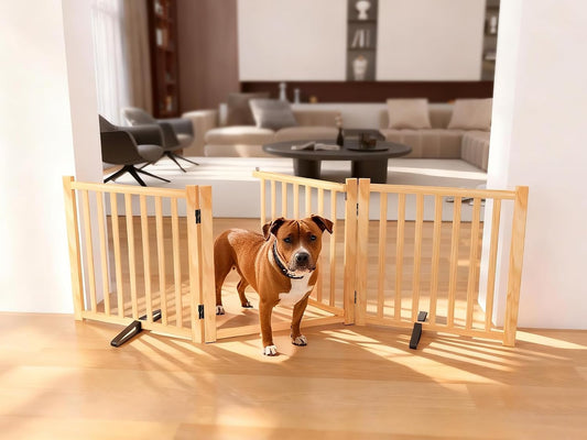 YOCAN Dog Gate with Door, Indoor Freestanding Pet Gate -3 Panel H:23"