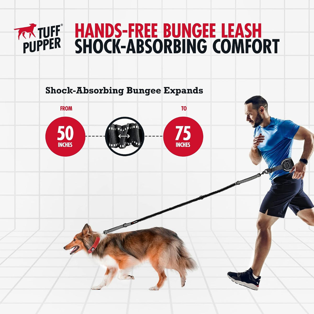 Tuff Pupper Hands Free Bungee Dog Leash, Waist Belt for Running & Walking