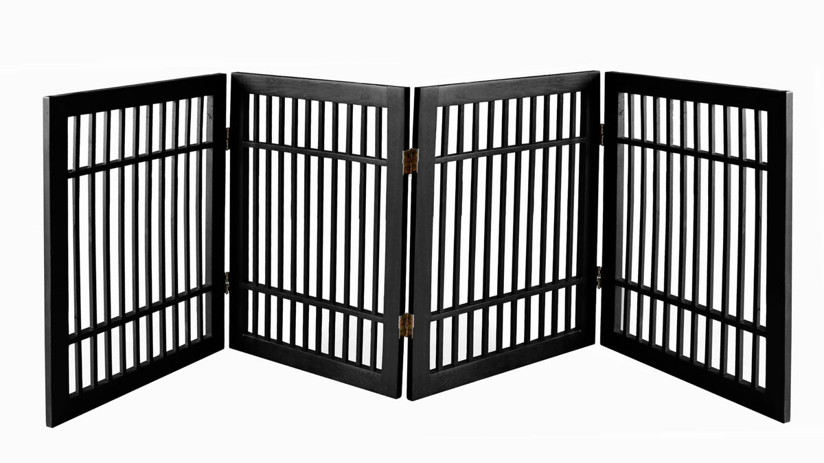 Urnporium Freestanding Wooden Dog Gate Foldable Indoor Pet Gate No Drill Expandable Barrier for Doorways Stairs Hallways Portable Wood Fence for Small Dogs & Puppies (Brown Pet Gate, 6 Panel 24" Tall)