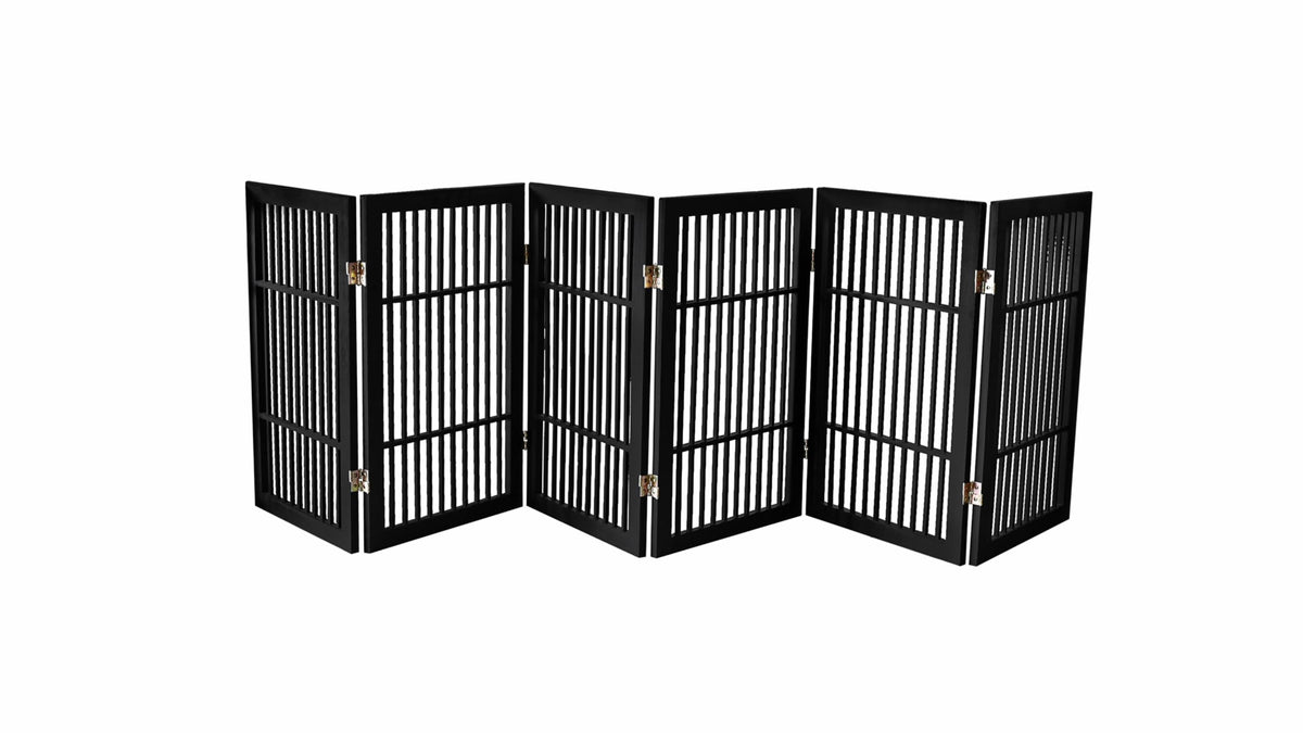 Urnporium Freestanding Wooden Dog Gate Foldable Indoor Pet Gate No Drill Expandable Barrier for Doorways Stairs Hallways Portable Wood Fence for Small Dogs & Puppies (Brown Pet Gate, 3 Panel 24" Tall)