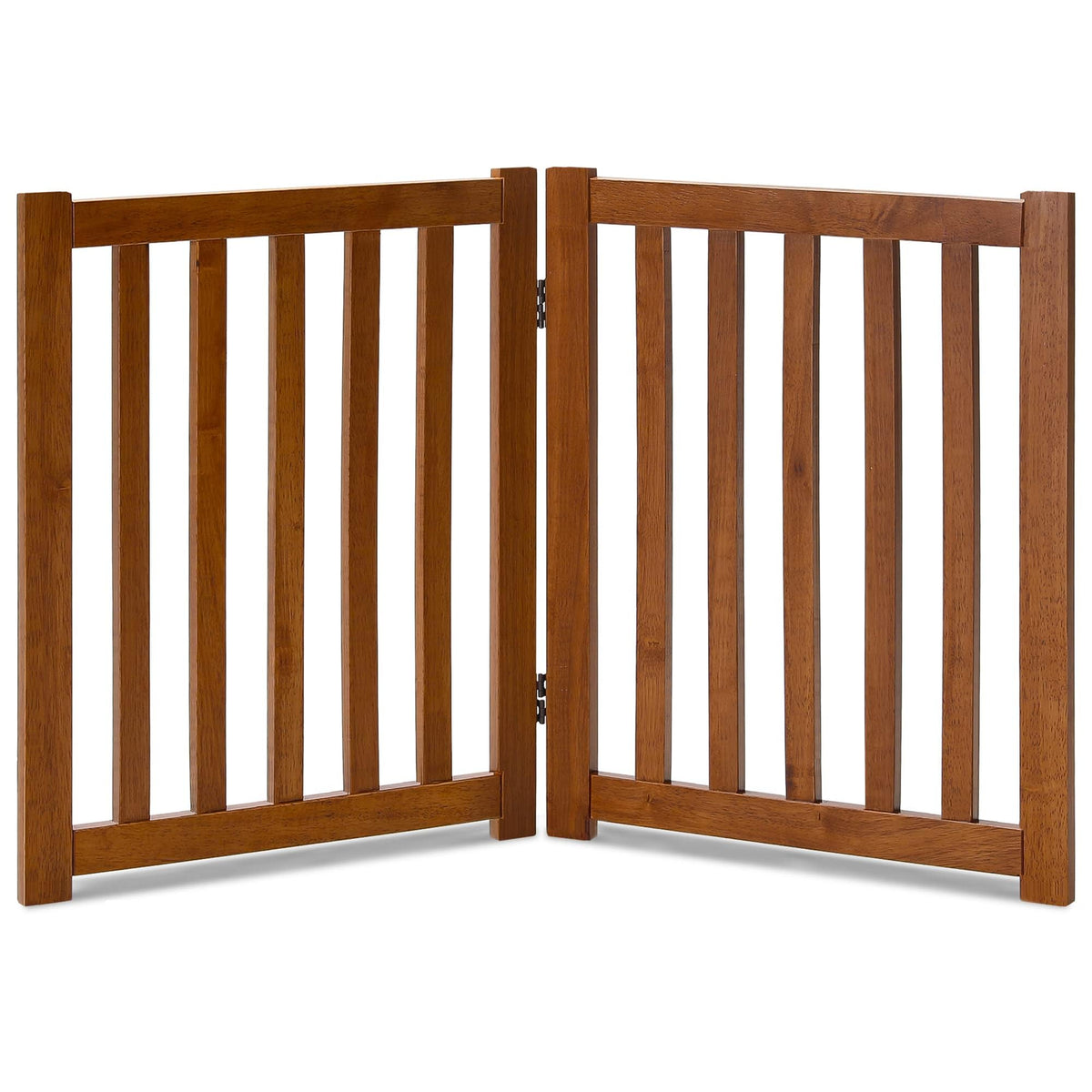 LZRS Wooden Free Standing Dog Gate 40" W x 24" H, Foldable Solid Hardwood Pet Safety Fence for House Doorways, Stairs, Hallways, Step-Over Pet Barrier, No Drill Easy Setup, Brown Oak