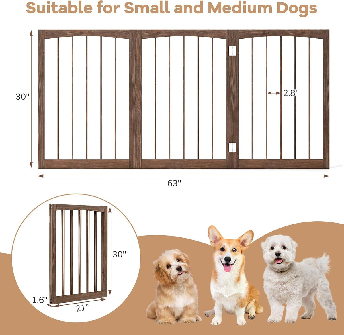 Giantex Freestanding Foldable Dog Gate Indoor, 63" W x 30" H Extra Wide
