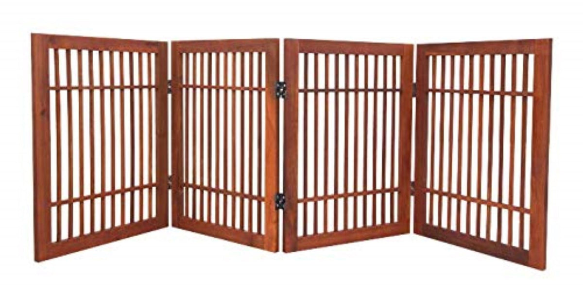 Urnporium Freestanding Wooden Dog Gate Foldable Indoor Pet Gate No Drill Expandable Barrier for Doorways Stairs Hallways Portable Wood Fence for Small Dogs & Puppies (Brown Pet Gate, 3 Panel 24" Tall)