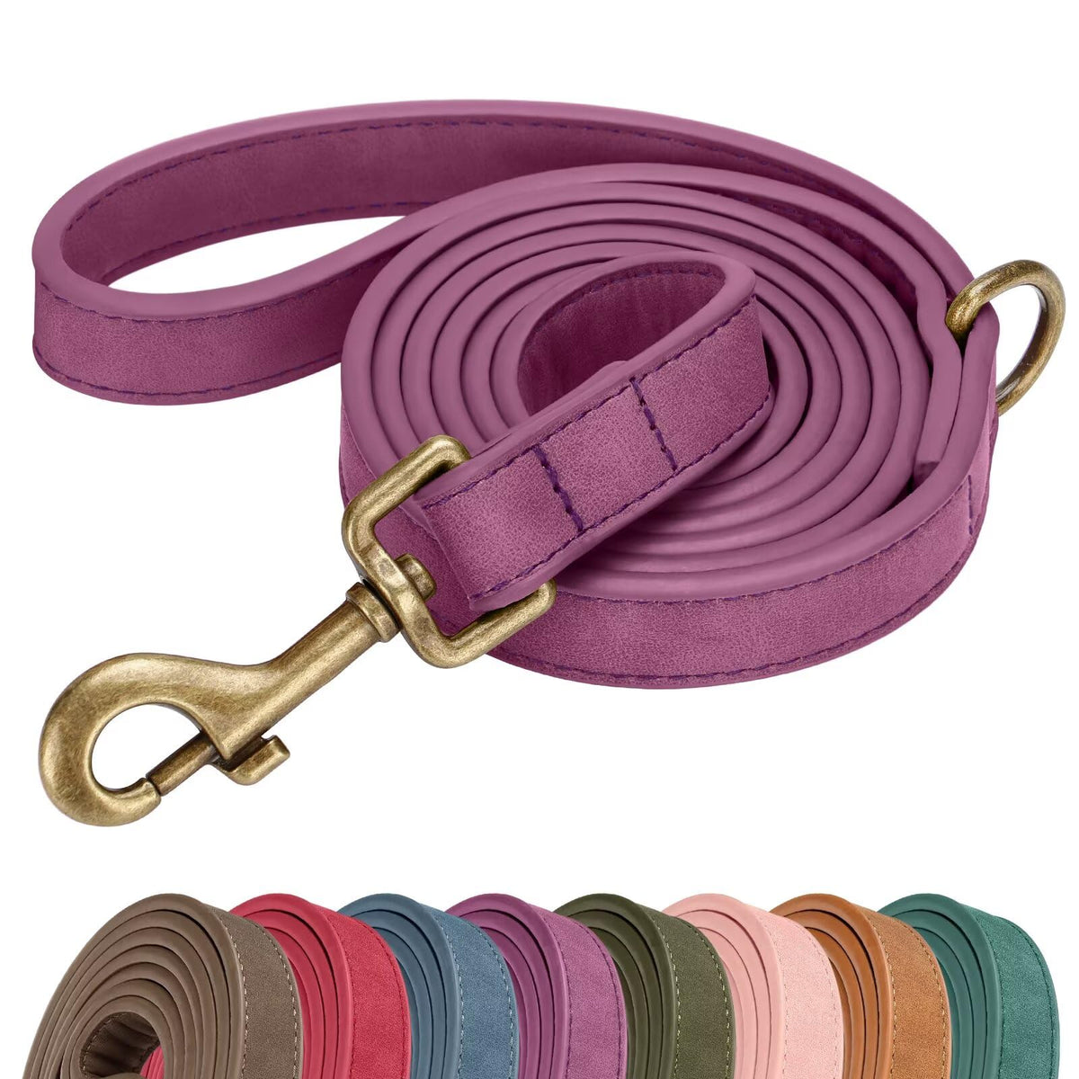 Didog PU Leather Dog Leash for Medium Large Dogs, 3/4in x 5ft, Pink