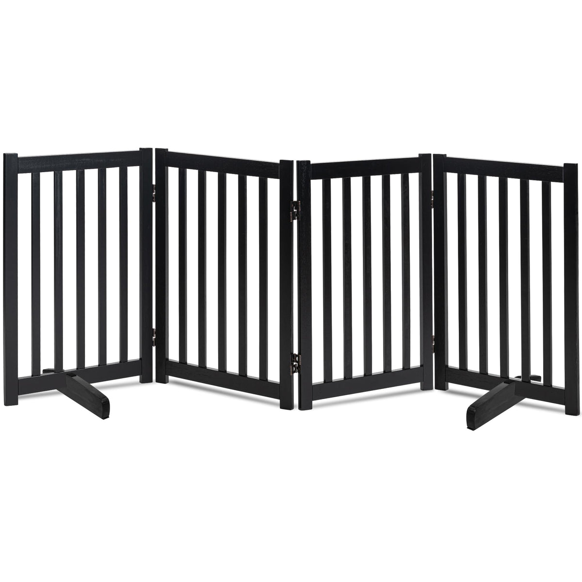 LZRS Wooden Free Standing Dog Gate 40" W x 24" H, Foldable Solid Hardwood Pet Safety Fence for House Doorways, Stairs, Hallways, Step-Over Pet Barrier, No Drill Easy Setup, Brown Oak
