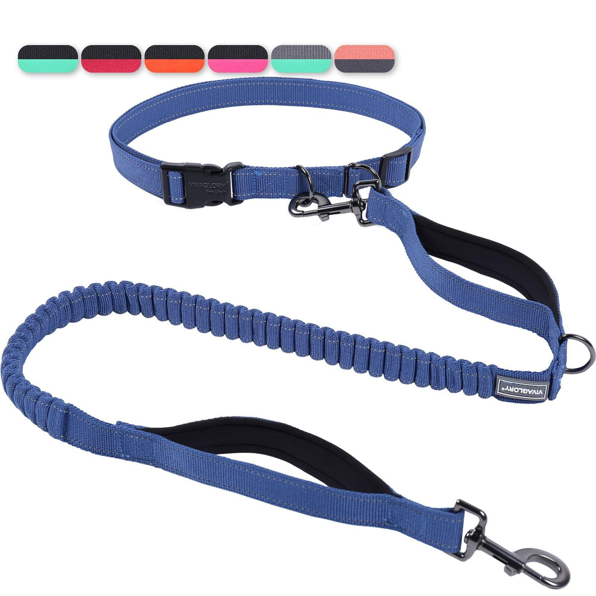 VIVAGLORY Hands Free Dog Leash Bungee Waist Leash for Dog, S, Black/Pink2