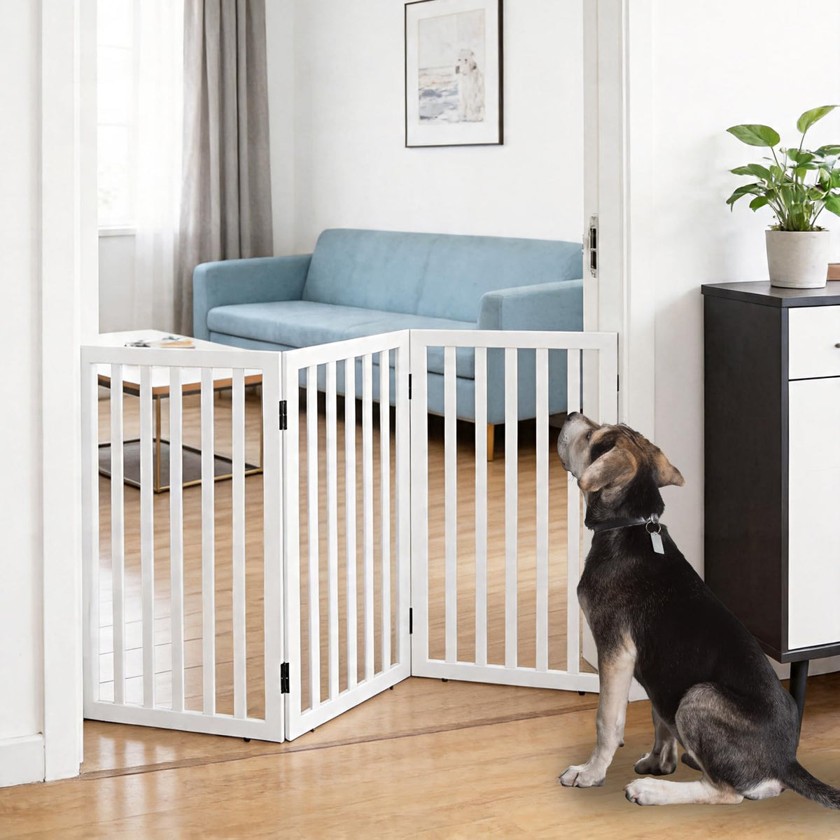 Dog Gate Indoor, Freestanding Dog Fence for The House, Doorways, Hallways,or Stairs,Pet Gate Foldable Wooden,Expandable 24" Height 3 Panels,Brown