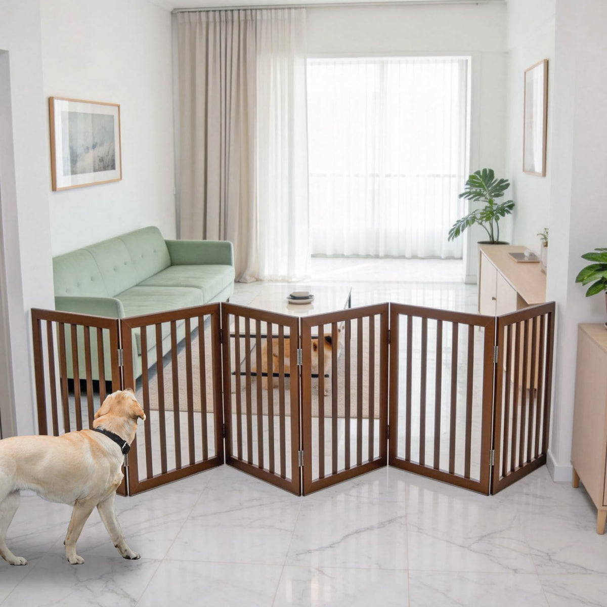 Dog Gate Indoor, Freestanding Dog Fence for The House, Doorways, Hallways,or Stairs,Pet Gate Foldable Wooden,Expandable 24" Height 3 Panels,Brown
