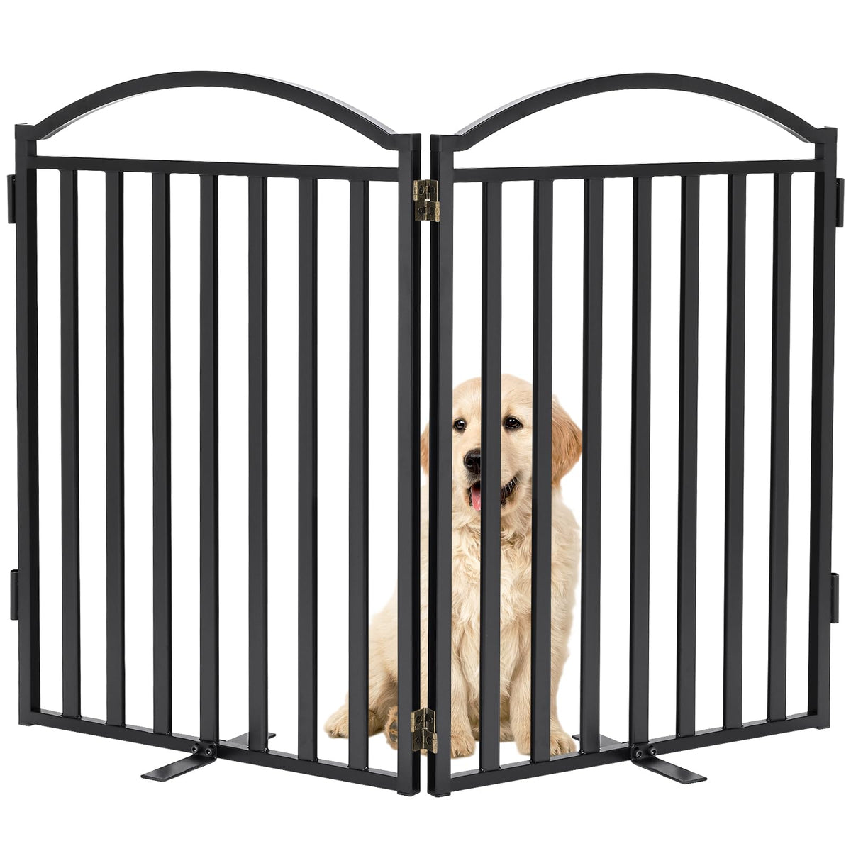 Malier Metal Freestanding Dog Gates, Outdoor Indoor Dog Fences, Extra Wide Foldable Puppy Gate for Stairs, Hallways, Yard