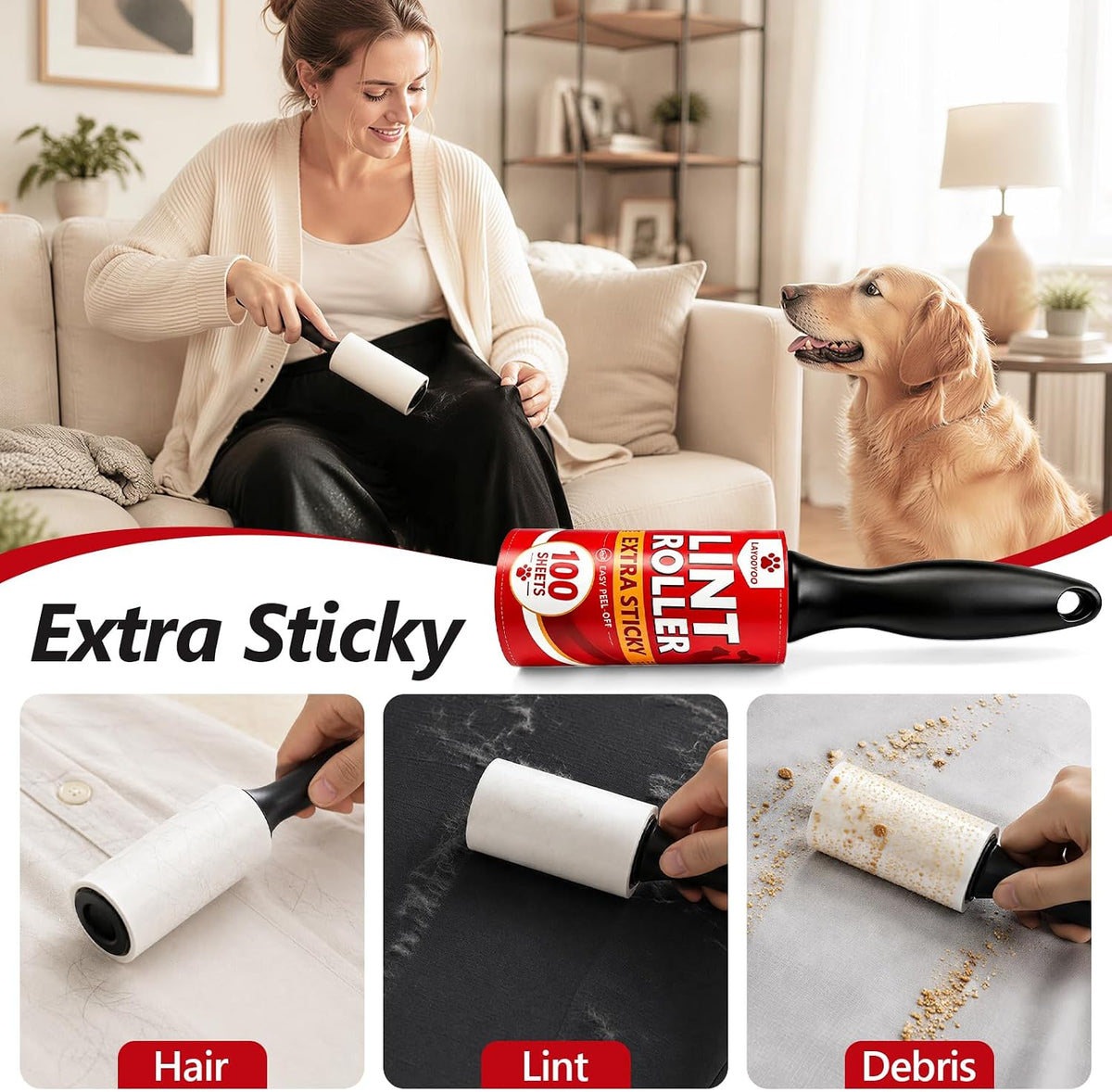 2400 Sheets Lint Roller Extra Sticky Lint Remover for Pet Hair
