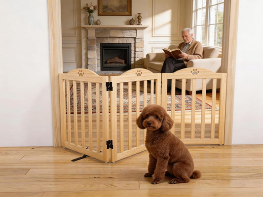 Dog Gate Indoor Wooden Freestanding Pet Gate - 23.6" H 3 Panels
