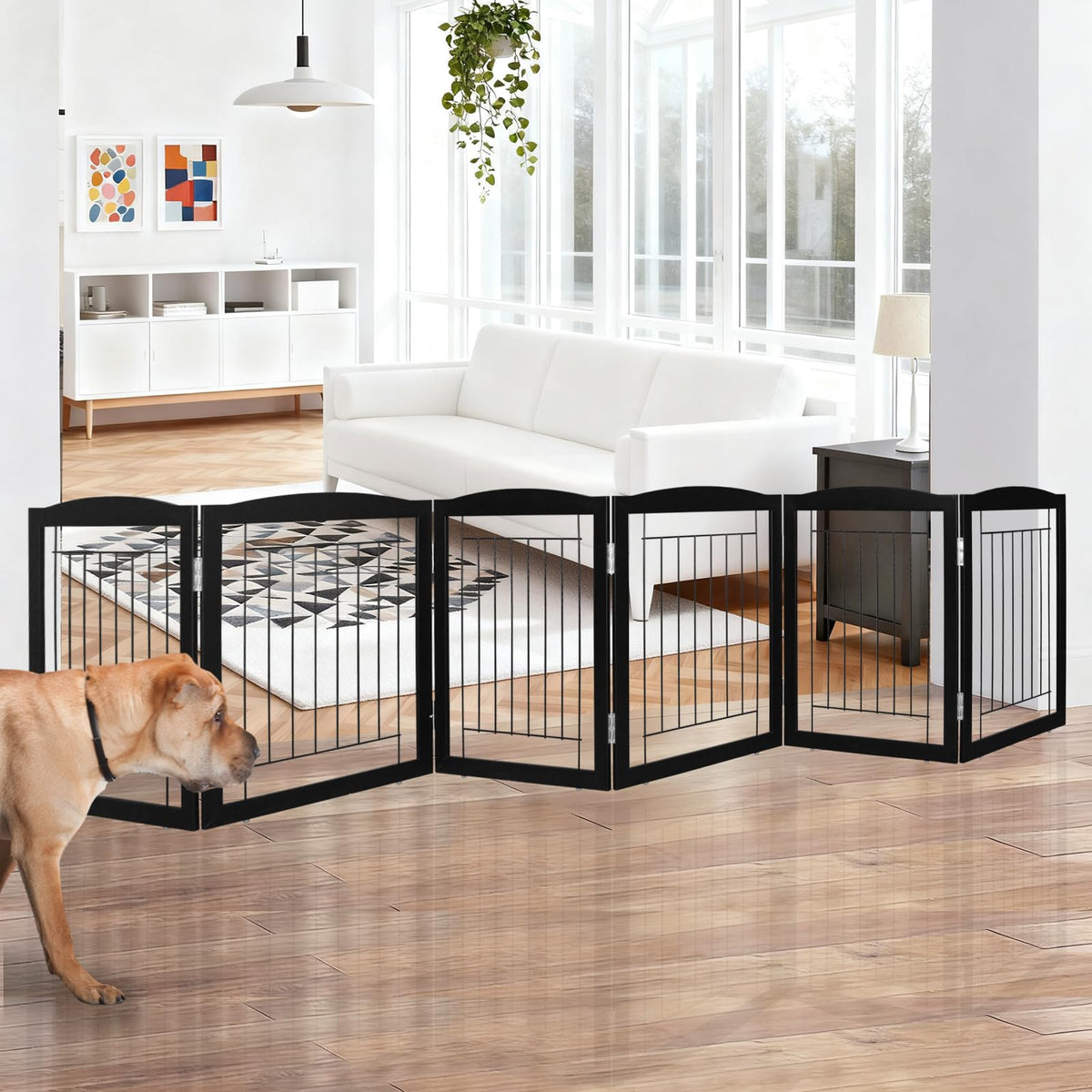ZJSF Freestanding Foldable Dog Gate for House Extra Wide Wooden White Indoor Puppy Gate Stairs Doorways Pet Gate Tall Dog Fence 3 Panels Fence
