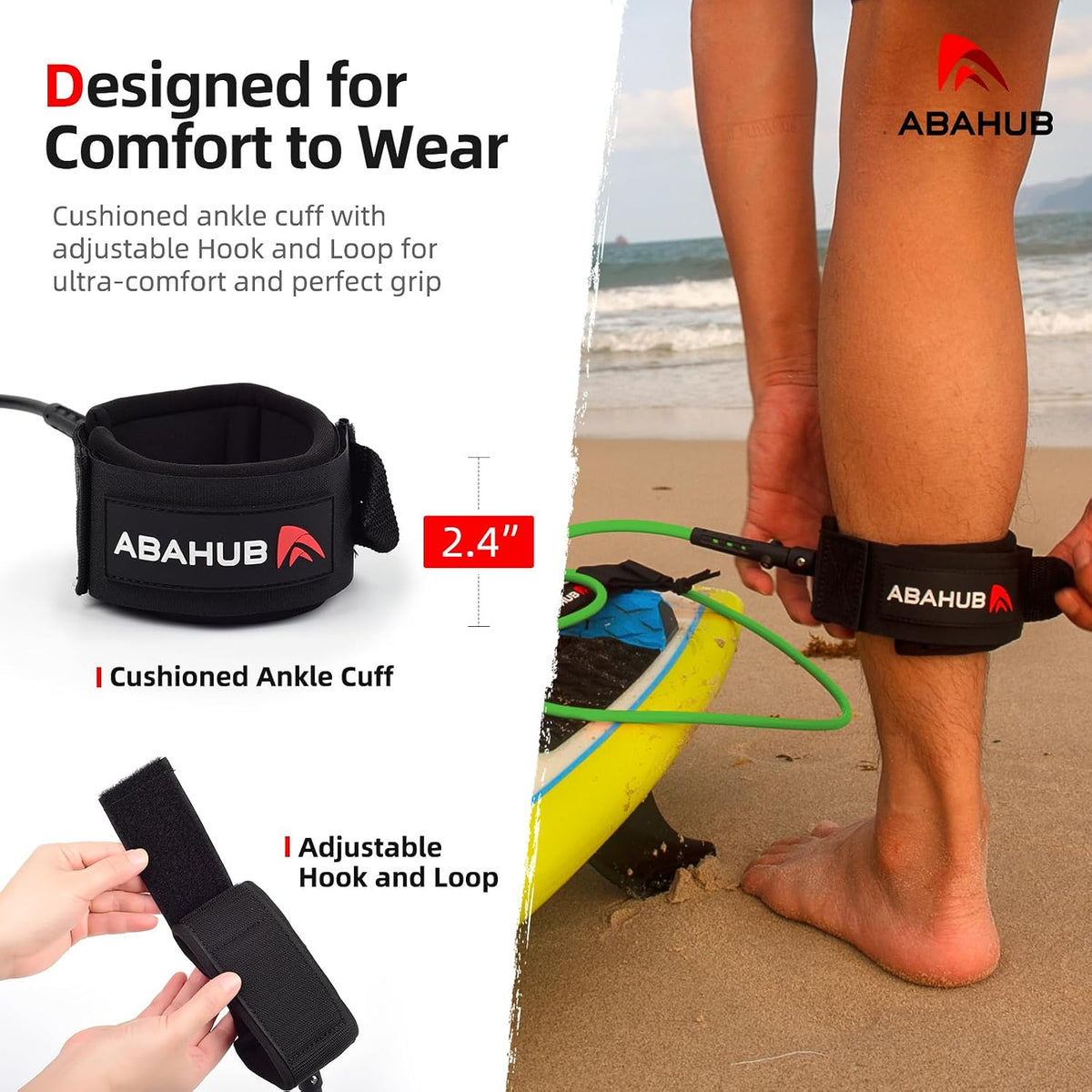 Abahub Surfboard Leash, 6/7/8/9/10 ft Straight Legrope Strap for Boards