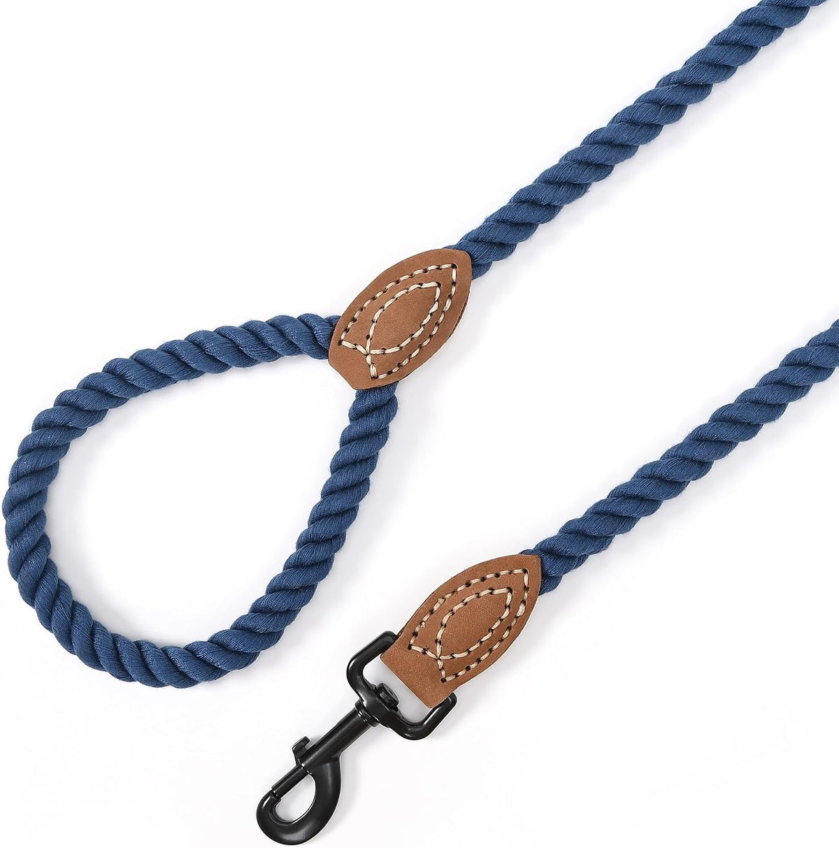 Mile High Life Dog Leash Braided Cotton Rope with Leather-Reinforced Ends