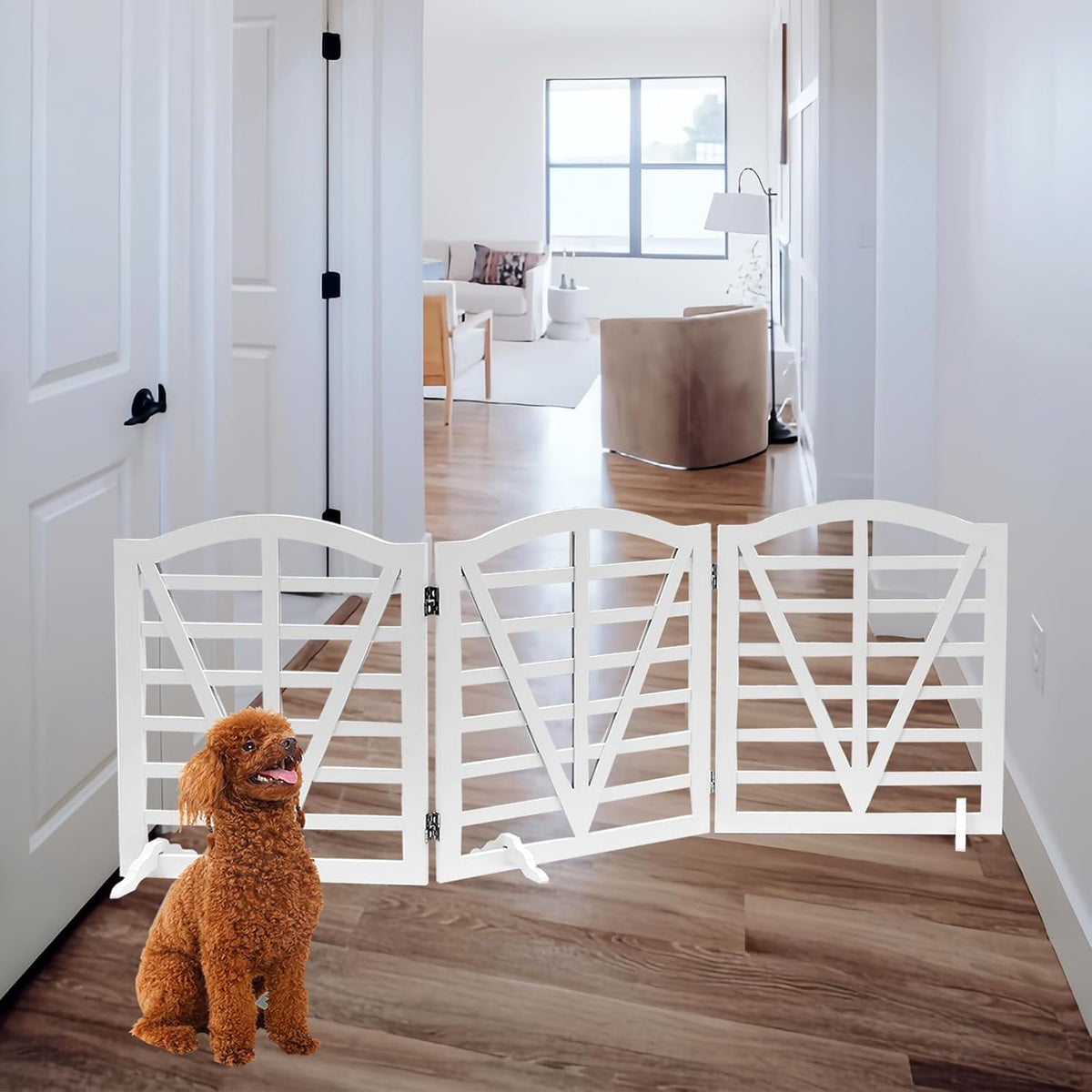 Foldable Wooden Dog Gate Freestanding Pet Gate for Dogs,3Pane 23.6" Height