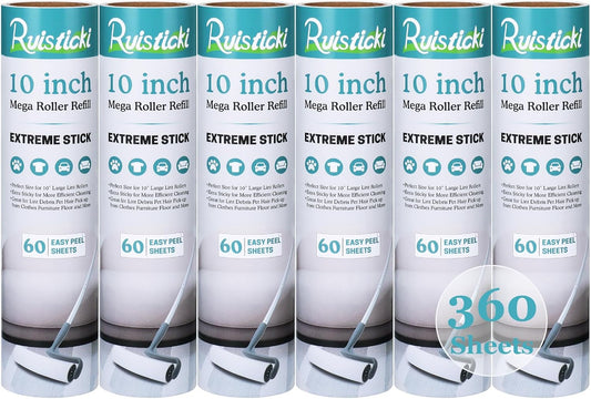 10 inch Large Lint Roller Refill Compatible with Evercare Layers Smart Design Mega Lint Rollers for Pet Hair Extra Sticky 60 Sheets per Refill, 6 Pack, 360 Sheets Total