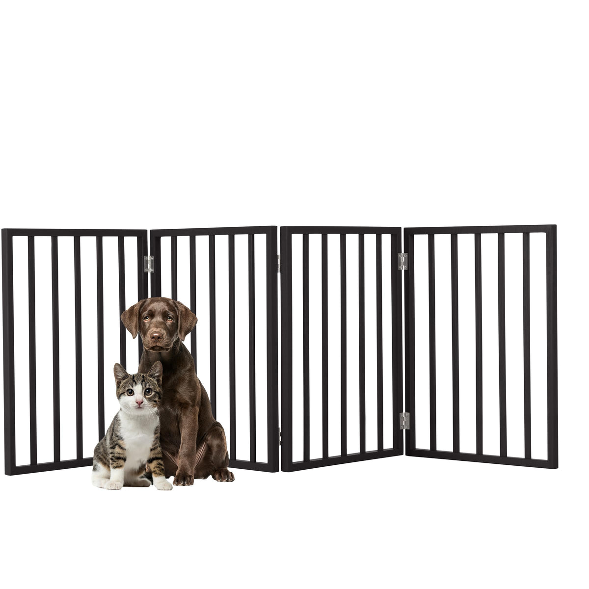Pet Gate - 3-Panel Indoor Foldable Dog Fence for Stairs, Hallways, or Doorways - 54x24-Inch Wood Freestanding Dog Gates by PETMAKER (Black)