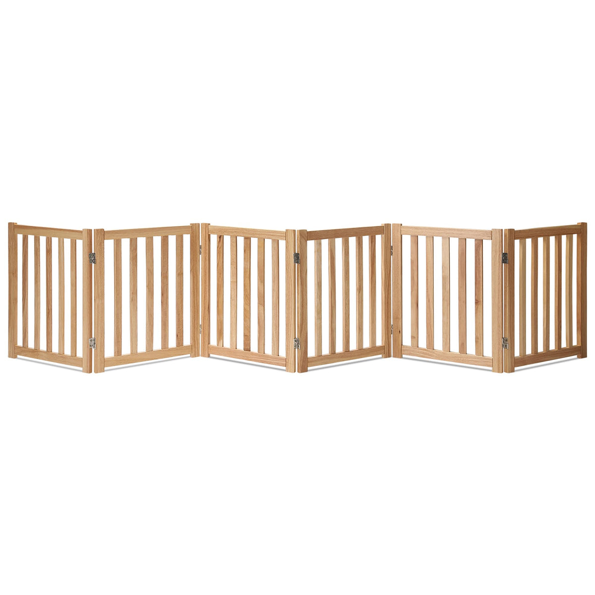 LZRS Wooden Free Standing Dog Gate 40" W x 24" H, Foldable Solid Hardwood Pet Safety Fence for House Doorways, Stairs, Hallways, Step-Over Pet Barrier, No Drill Easy Setup, Brown Oak